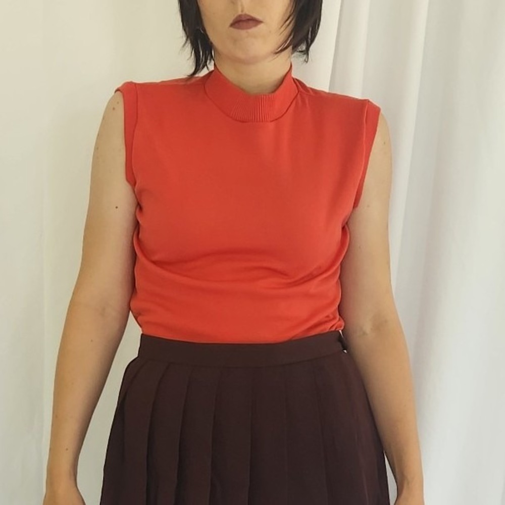 70s Orange Sleeveless Polyester Top